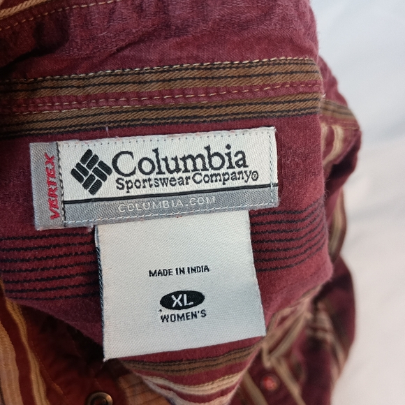 COLUMBIA coastal cowgirl western vintage Striped Burgundy Button-Up Shirt siz xl - Picture 2 of 9